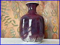 Vintage Handmade Studio Art Purple Glazed Pottery Vase Signed