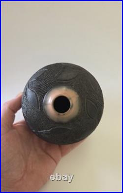 Vintage Jacqui Atkin Leaf Themed Textured Studio Pottery Raku Vase Signed