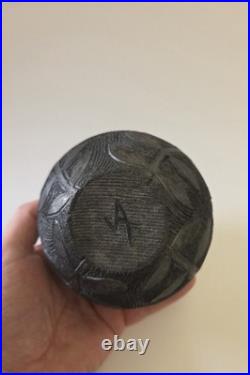 Vintage Jacqui Atkin Leaf Themed Textured Studio Pottery Raku Vase Signed