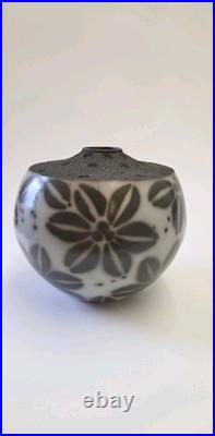 Vintage Jacqui Atkin Textured Studio Pottery Raku Resist Slip Vase Signed