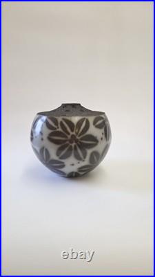 Vintage Jacqui Atkin Textured Studio Pottery Raku Resist Slip Vase Signed