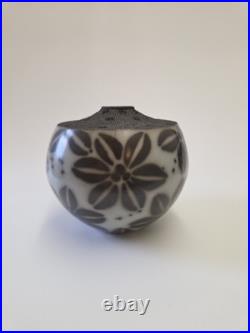 Vintage Jacqui Atkin Textured Studio Pottery Raku Resist Slip Vase Signed