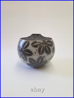 Vintage Jacqui Atkin Textured Studio Pottery Raku Resist Slip Vase Signed