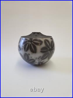 Vintage Jacqui Atkin Textured Studio Pottery Raku Resist Slip Vase Signed