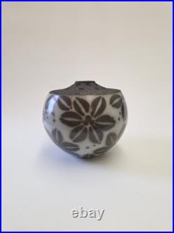 Vintage Jacqui Atkin Textured Studio Pottery Raku Resist Slip Vase Signed