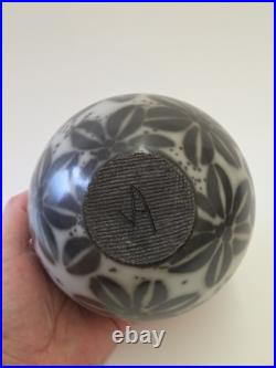 Vintage Jacqui Atkin Textured Studio Pottery Raku Resist Slip Vase Signed