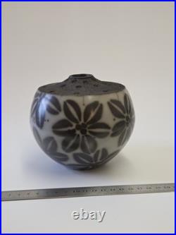 Vintage Jacqui Atkin Textured Studio Pottery Raku Resist Slip Vase Signed