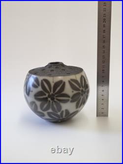 Vintage Jacqui Atkin Textured Studio Pottery Raku Resist Slip Vase Signed