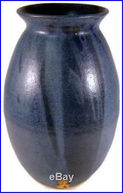 Vintage Japanese Studio Art Pottery Tall Blue Ikebana Vase Artist Signed