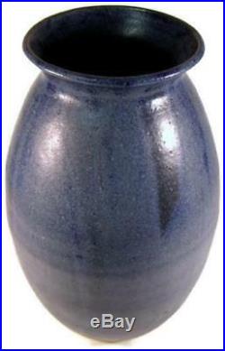 Vintage Japanese Studio Art Pottery Tall Blue Ikebana Vase Artist Signed