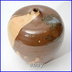 Vintage Japanese Studio Pottery Large Tsubo Vase w Wabi Sabi drip glaze stamped