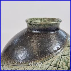 Vintage Japanese Studio Pottery Vase Incised Decoration 19cm High