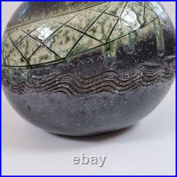 Vintage Japanese Studio Pottery Vase Incised Decoration 19cm High