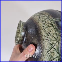 Vintage Japanese Studio Pottery Vase Incised Decoration 19cm High