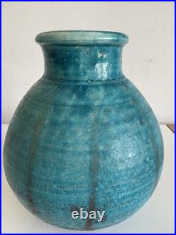Vintage John Bedding Studio Pottery Turquoise Globe Vase Impressed JB Mark 9