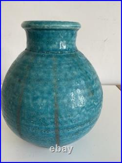 Vintage John Bedding Studio Pottery Turquoise Globe Vase Impressed JB Mark 9