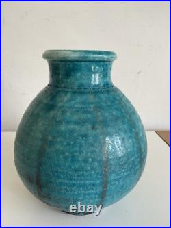 Vintage John Bedding Studio Pottery Turquoise Globe Vase Impressed JB Mark 9