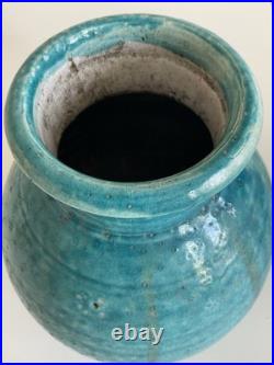 Vintage John Bedding Studio Pottery Turquoise Globe Vase Impressed JB Mark 9