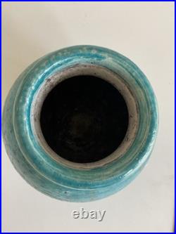Vintage John Bedding Studio Pottery Turquoise Globe Vase Impressed JB Mark 9