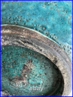 Vintage John Bedding Studio Pottery Turquoise Globe Vase Impressed JB Mark 9
