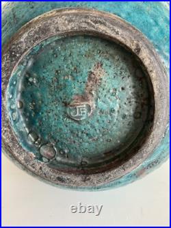 Vintage John Bedding Studio Pottery Turquoise Globe Vase Impressed JB Mark 9