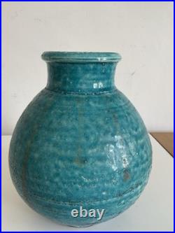 Vintage John Bedding Studio Pottery Turquoise Globe Vase Impressed JB Mark 9