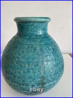 Vintage John Bedding Studio Pottery Turquoise Globe Vase Impressed JB Mark 9