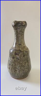 Vintage Large Artist Signed Studio Pottery Green And Brown Toned Vase