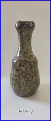 Vintage Large Artist Signed Studio Pottery Green And Brown Toned Vase