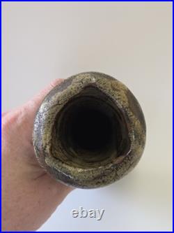 Vintage Large Artist Signed Studio Pottery Green And Brown Toned Vase