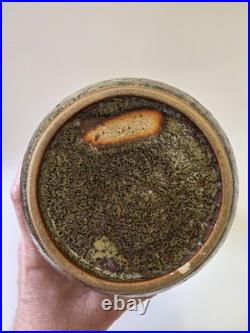 Vintage Large Artist Signed Studio Pottery Green And Brown Toned Vase