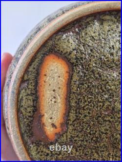 Vintage Large Artist Signed Studio Pottery Green And Brown Toned Vase