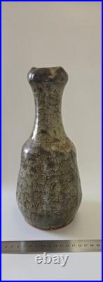 Vintage Large Artist Signed Studio Pottery Green And Brown Toned Vase