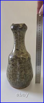 Vintage Large Artist Signed Studio Pottery Green And Brown Toned Vase