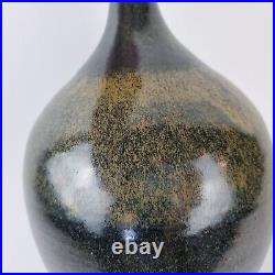 Vintage Large Dark Green Speckled Studio Pottery Vase Bird Mark To Base 30cm Vintage Large Dark Green Speckled Studio Pottery Vase Bird Mark To Base 30cm