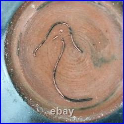 Vintage Large Dark Green Speckled Studio Pottery Vase Bird Mark To Base 30cm