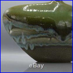 Vintage Large Modernist Green/Blue Crackle Drip Glaze Studio Pottery Vase
