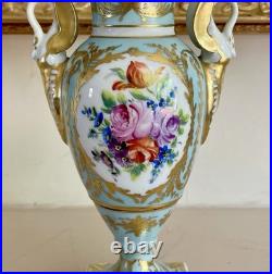 Vintage Le Tallec Limoges French Empire Style Hand Painted Twin Handle Urn Vase