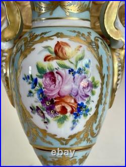 Vintage Le Tallec Limoges French Empire Style Hand Painted Twin Handle Urn Vase