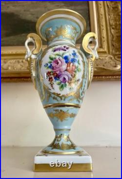Vintage Le Tallec Limoges French Empire Style Hand Painted Twin Handle Urn Vase