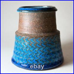 Vintage MCM HAK Studio Vase by NILS KÄHLER Blue and Brown Vase Denmark 1960s