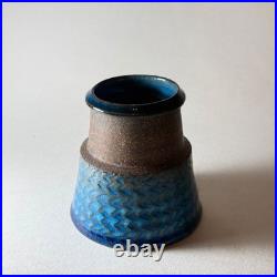 Vintage MCM HAK Studio Vase by NILS KÄHLER Blue and Brown Vase Denmark 1960s