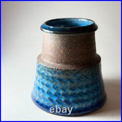 Vintage MCM HAK Studio Vase by NILS KÄHLER Blue and Brown Vase Denmark 1960s