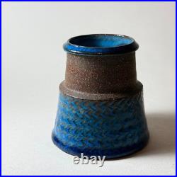Vintage MCM HAK Studio Vase by NILS KÄHLER Blue and Brown Vase Denmark 1960s