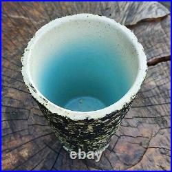 Vintage MCM Stoneware Vase Handmade Blue Cheese Clay Mid Century Modern
