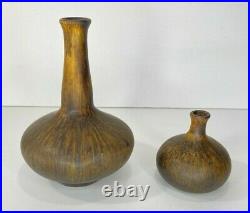 Vintage Maigon Daga MCM Art Pottery Bud Vases Set of 2 Brown Mottled Glaze