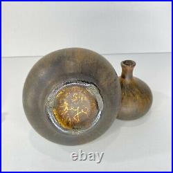 Vintage Maigon Daga MCM Art Pottery Bud Vases Set of 2 Brown Mottled Glaze