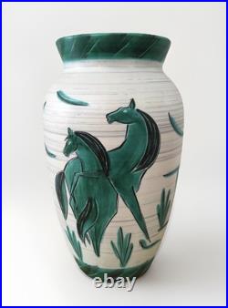Vintage Mark Valcera 60s Studio Pottery Horse Detail Large Floor Vase 40cm Swiss Vintage Mark Valcera 60s Studio Pottery Horse Detail Large Floor Vase 40cm Swiss