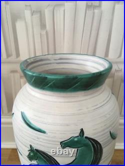 Vintage Mark Valcera 60s Studio Pottery Horse Detail Large Floor Vase 40cm Swiss