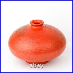 Vintage Mid Century Modern Japanese Orange Glaze Studio Pottery Weed Vase